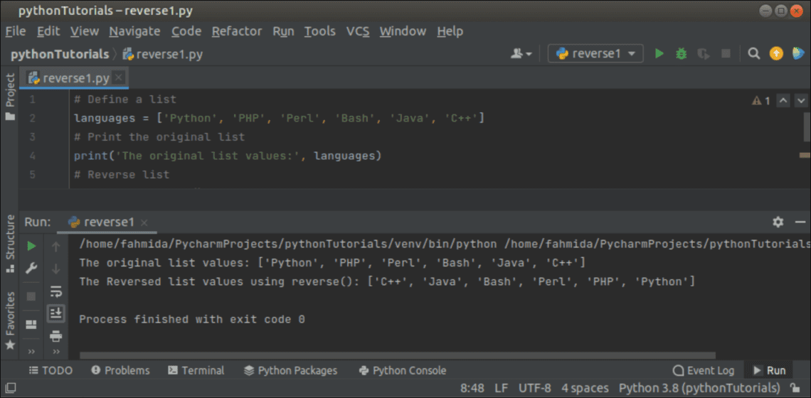 Traverse Python list in reverse order