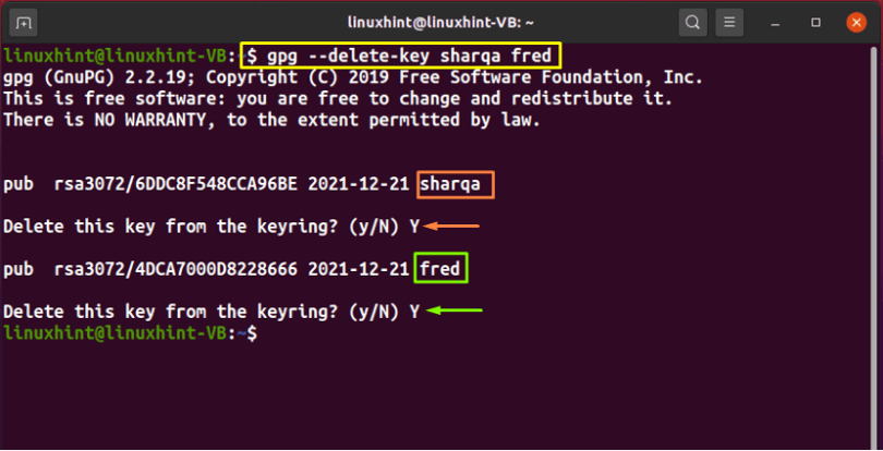 Gpg public key. Delete key.