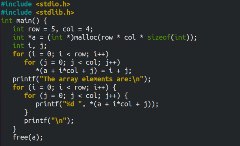 How To Create 2 Dimensional Array Using Malloc() In C Programming