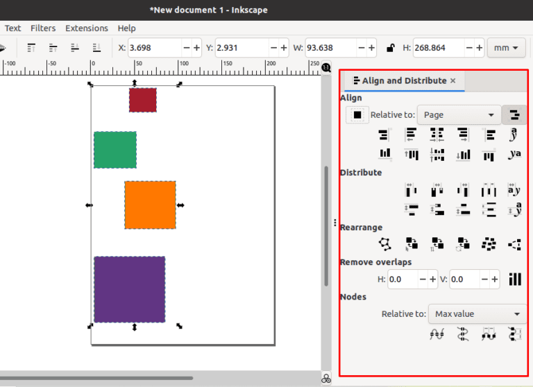How to center align object in Inkscape