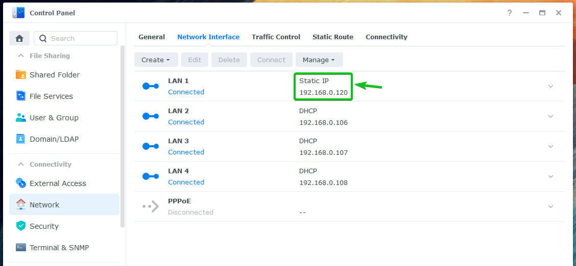 how to assign static ip address to synology nas