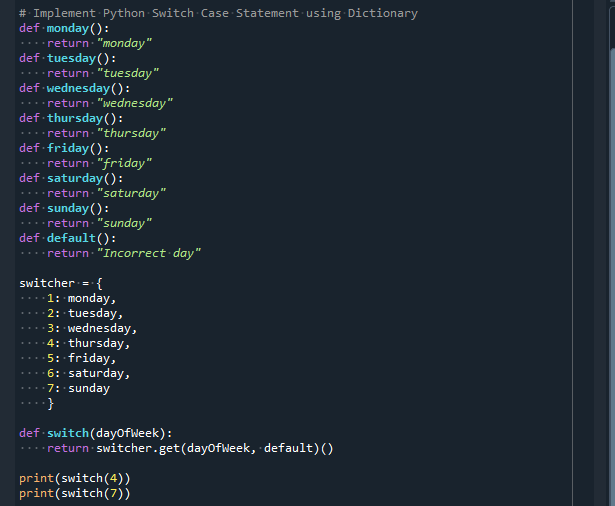 Python Switch Statement Syntax