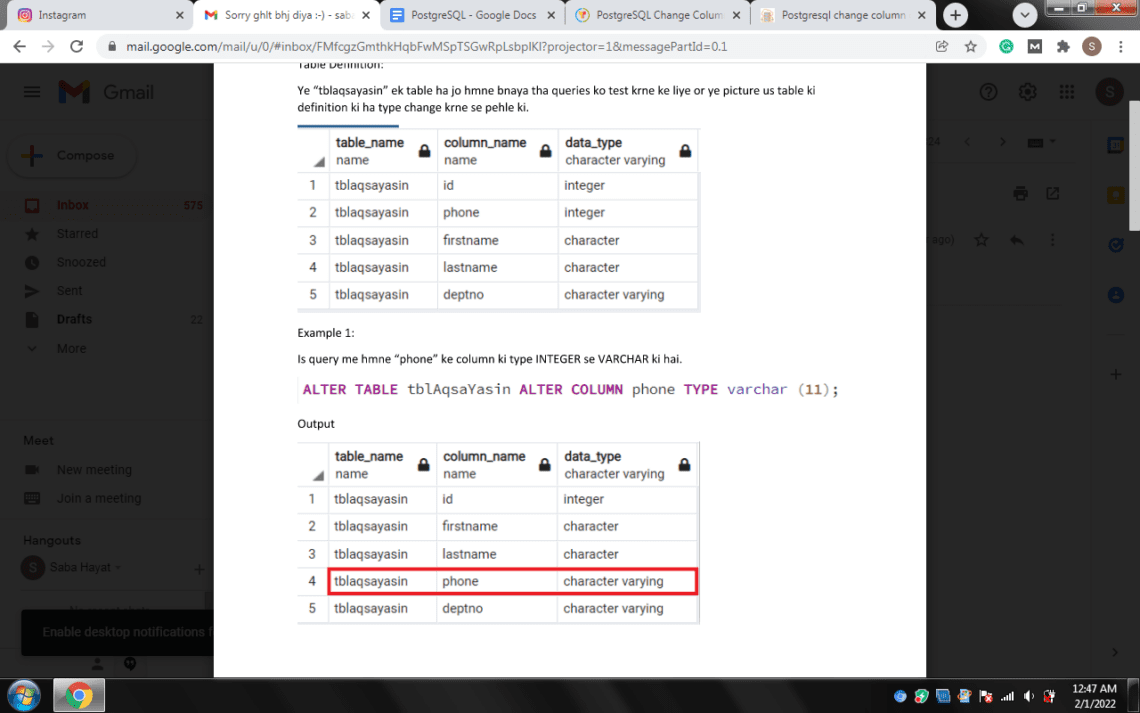 Change type. Alter Table POSTGRESQL modify column.