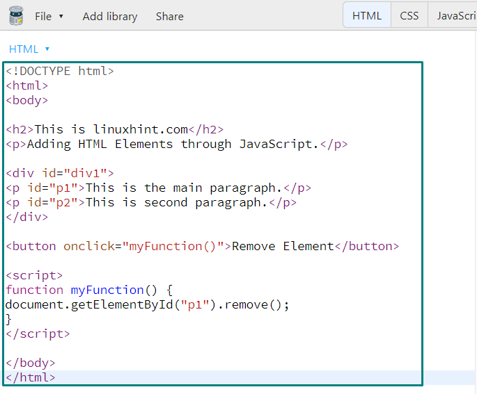 How To Add Or Delete HTML Elements Through JavaScript