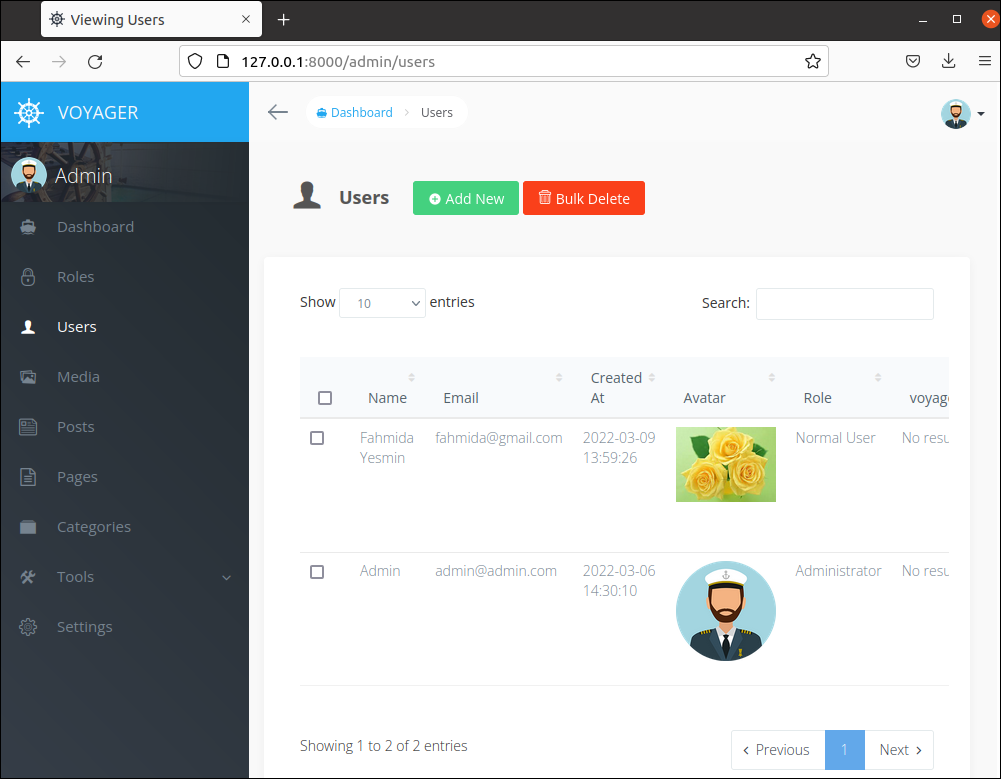 laravel voyager custom view