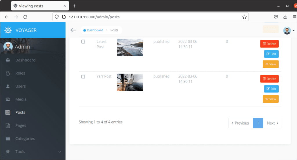 Built Admin Panel using Laravel Voyager