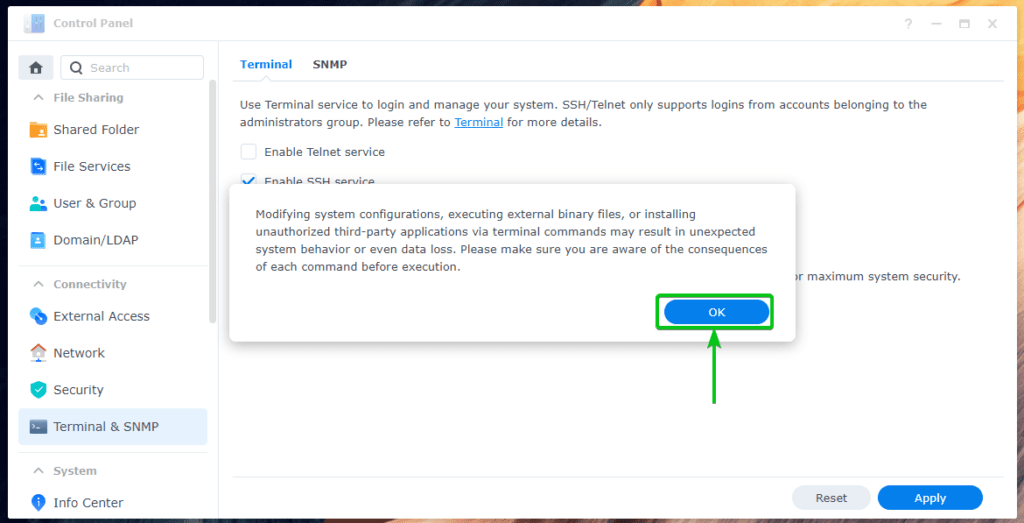 enable ssh shell synology