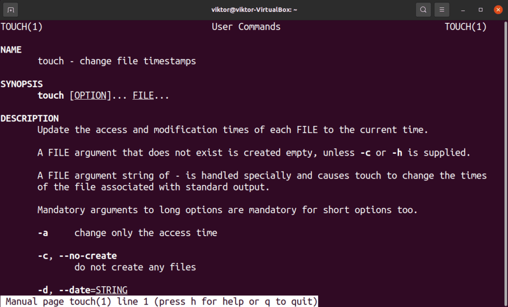 meaning of touch command in linux