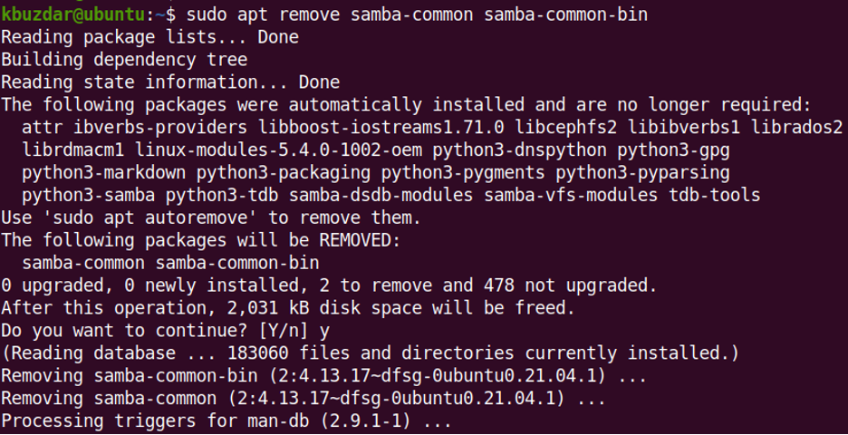 如何删除和卸载来自 Ubuntu 的 Samba
