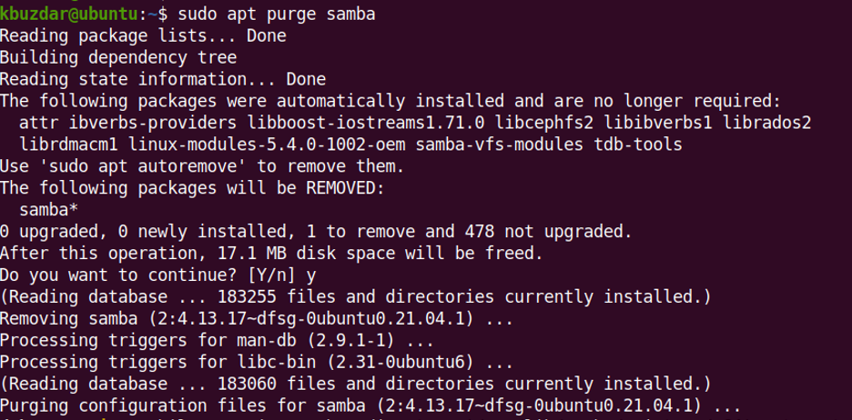 如何删除和卸载来自 Ubuntu 的 Samba