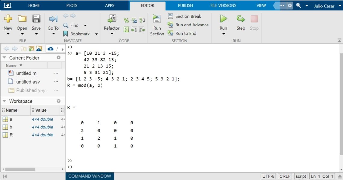 mod function in Matlab