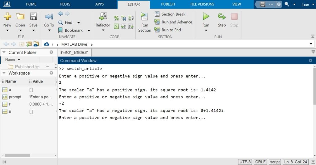 Switch In Matlab