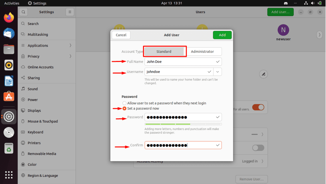 ubuntu create new user terminal