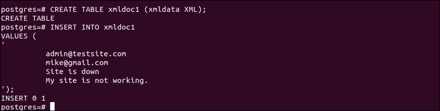 Postgresql Xml Data Type Example