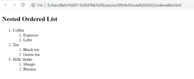 Ordered Lists in HTML