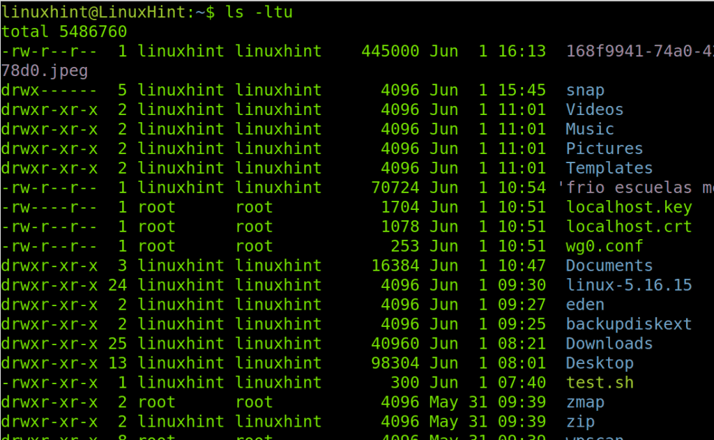 linux list files with date and size