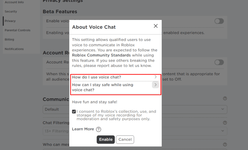 how to enable voice chat in roblox