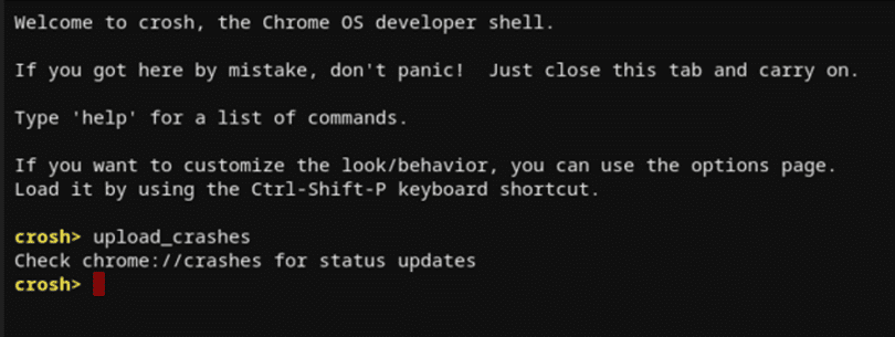 Chrome OS の隠し Crosh シェルに含まれる 10 個以上のコマンド