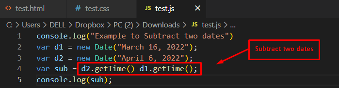 How To Subtract Dates In JavaScript