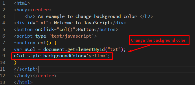 Details 300 how to change background color using javascript