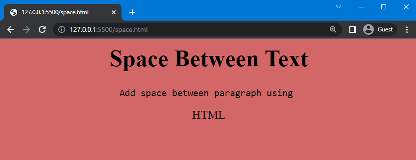 how to add space above text in html