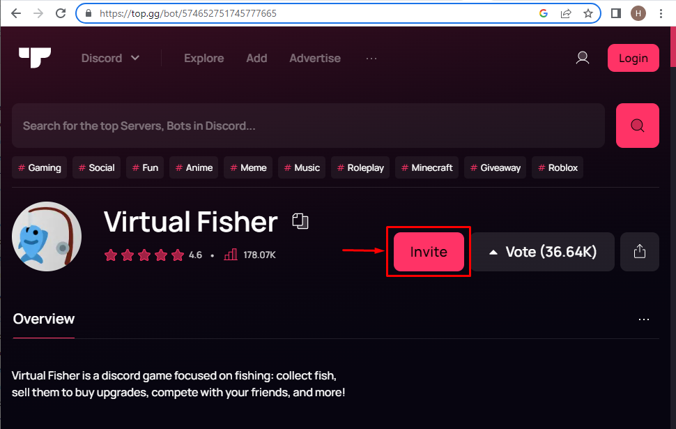 Cómo agregar y usar el bot Virtual Fisher en Discord
