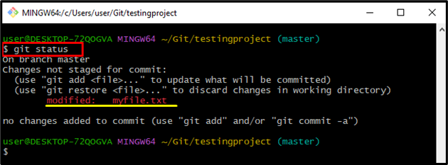 Changes not staged for commit. Git status.