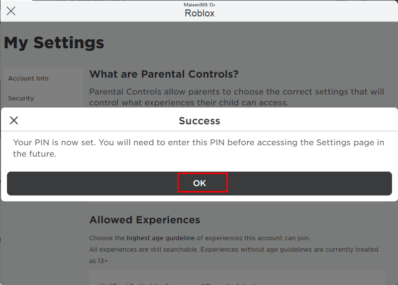 What is Parental Pin on Roblox?