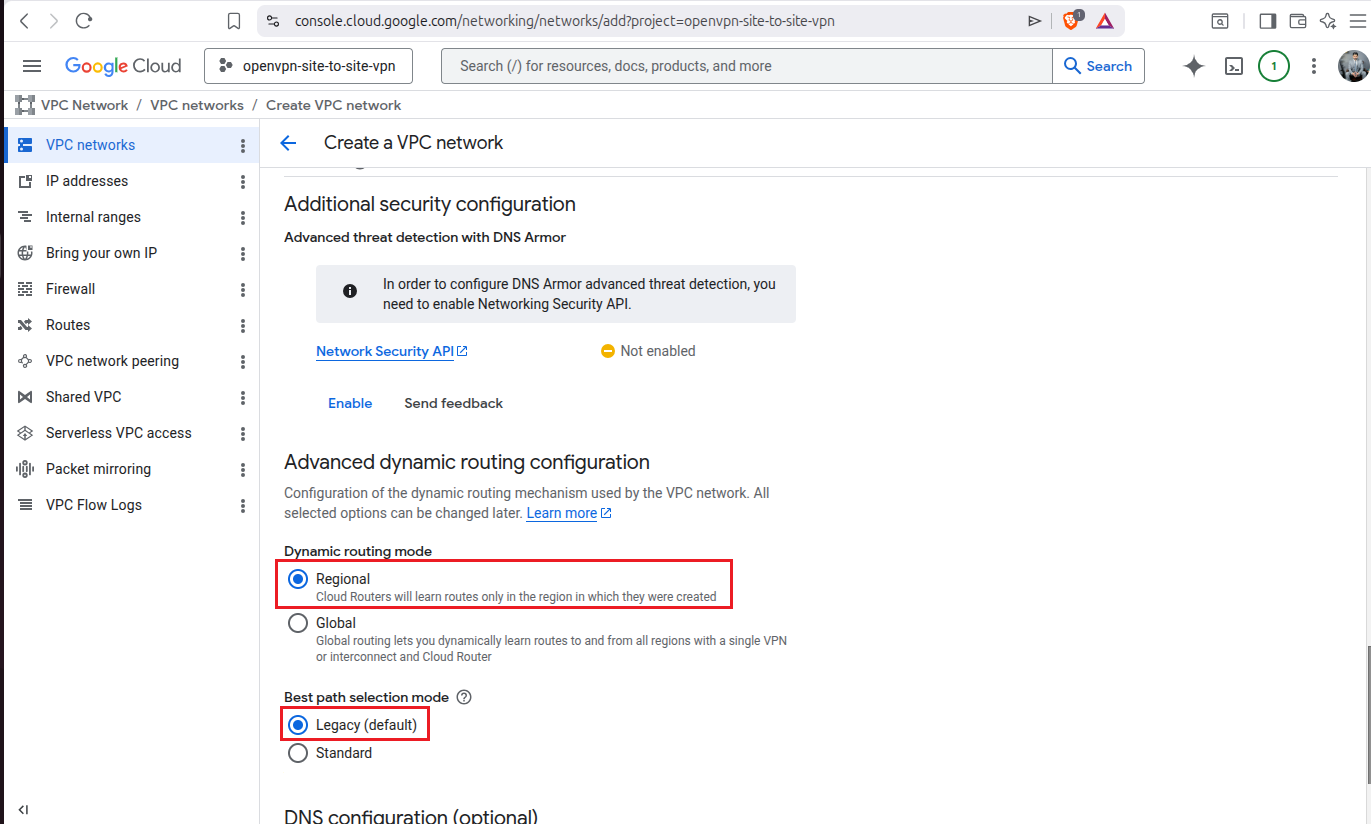 Network Security API option set to not enabled