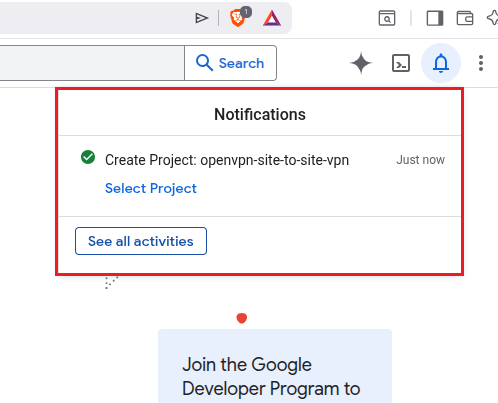 Google Cloud notification of project creation success