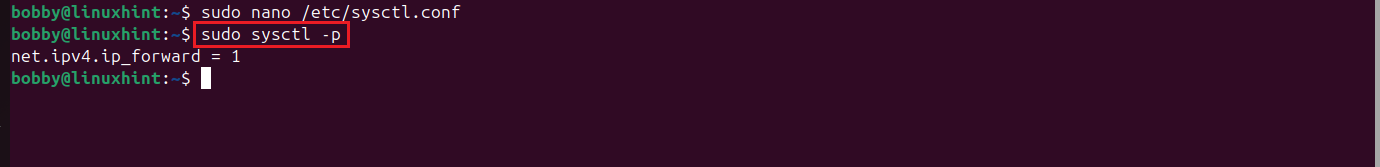 Terminal showing sudo sysctl -p output applying changes