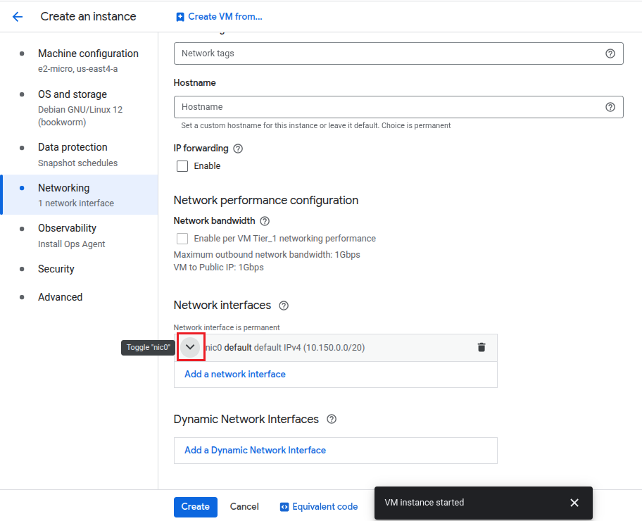 Network interfaces section expanded showing edit option