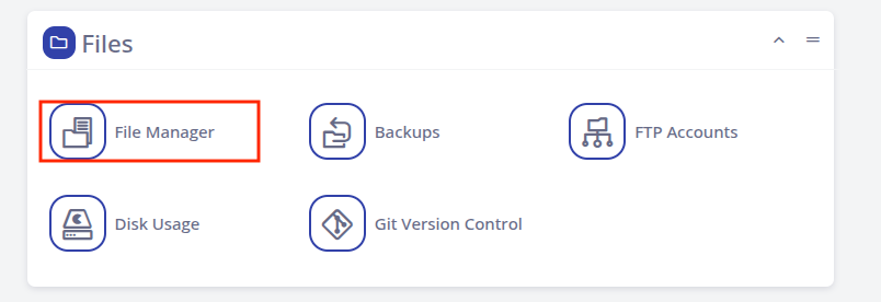 SPanel Files section showing the File Manager option.