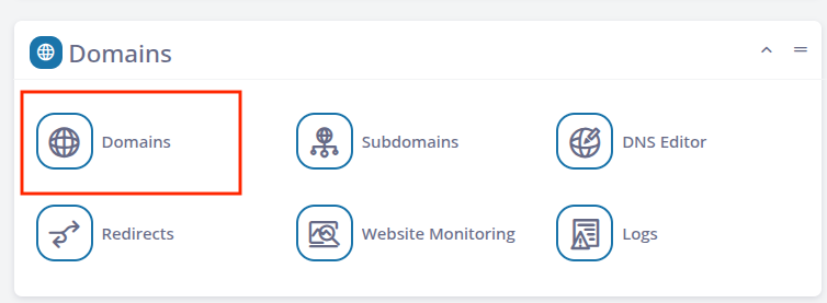 SPanel Domains section showing the Logs option for accessing website logs.