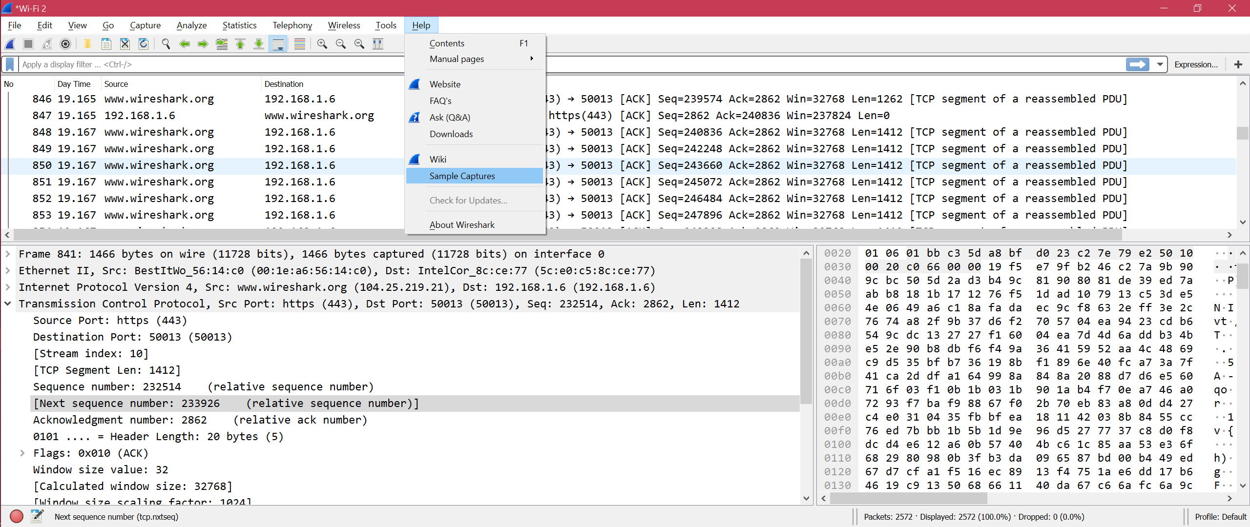 can wireshark capture text messages